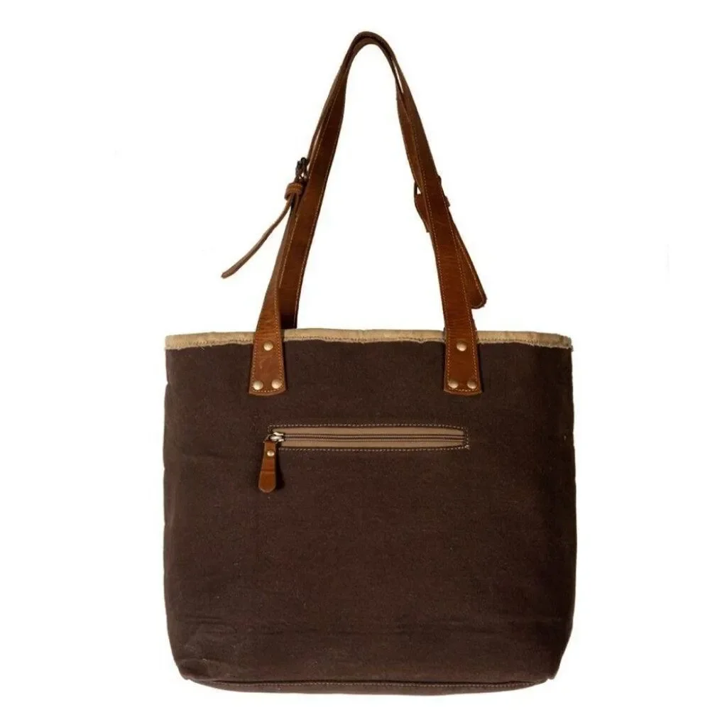 Myra Bag Handmade Francais Tote Bag Upcycled Canvas & Cowhide Leather